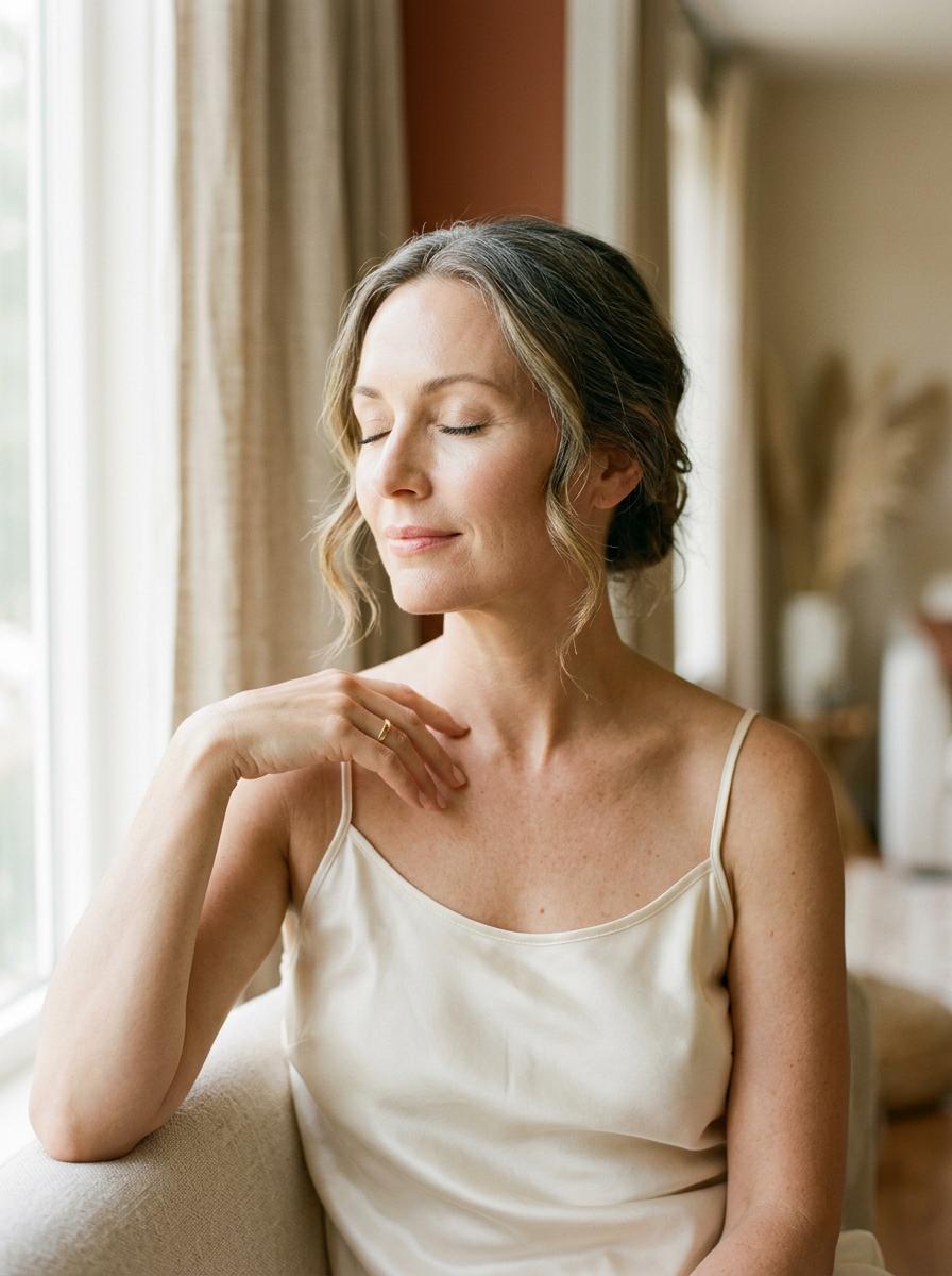 Mujer satisfecha y en calma